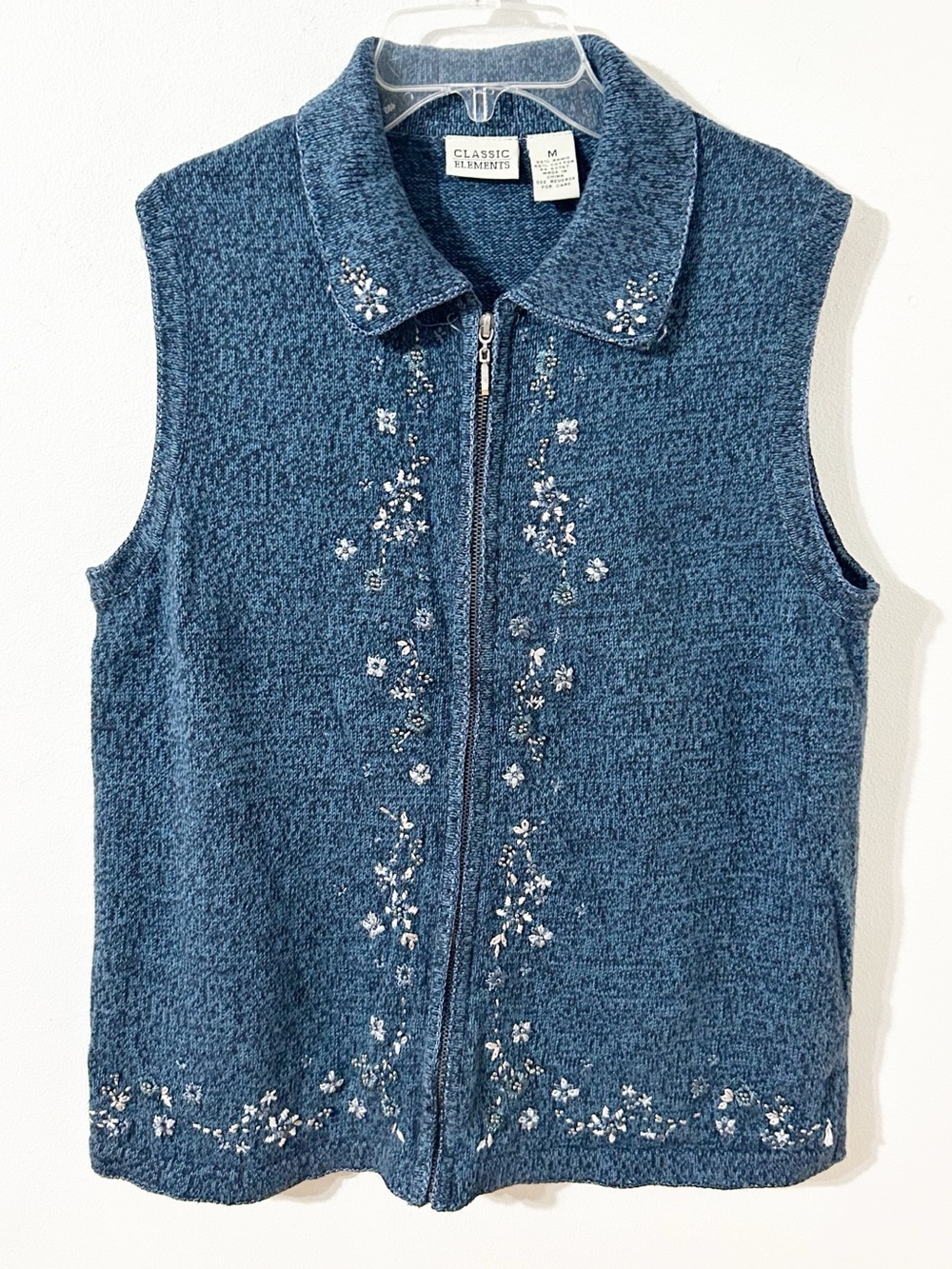 Classic Elements Womens Beaded Sweater Vest Size Medium Ramie Cotton Knit Zip Up